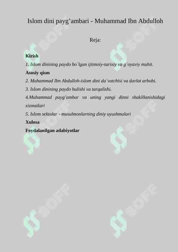 Islom dini payg’ambari - Muhammad Ibn Abdulloh