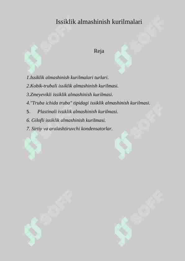 Issiqlik almashinish qurilmalari