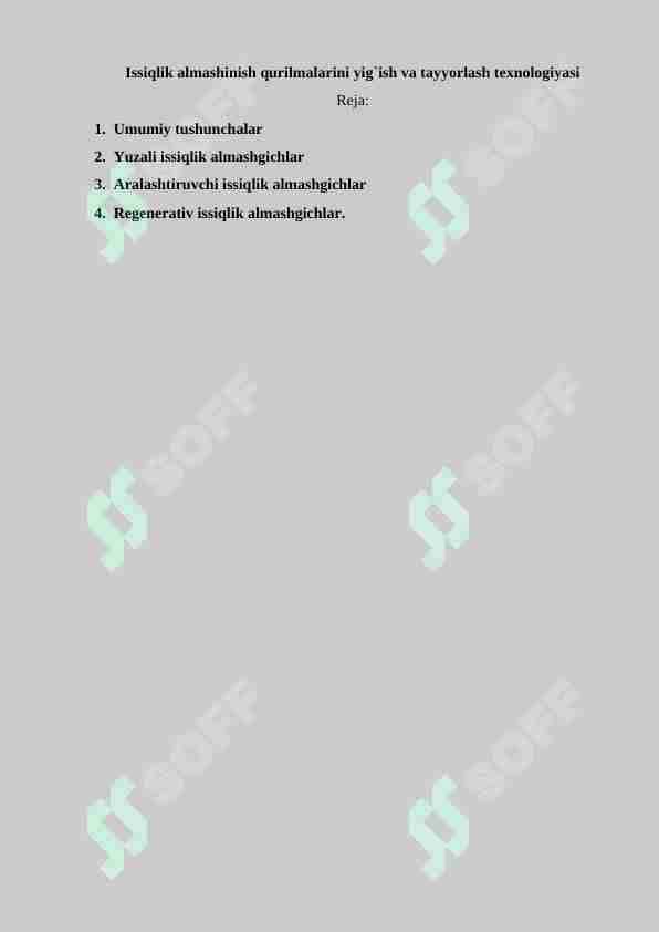 Issiqlik almashinish qurilmalarini yig`ish va tayyorlash texnologiyasi