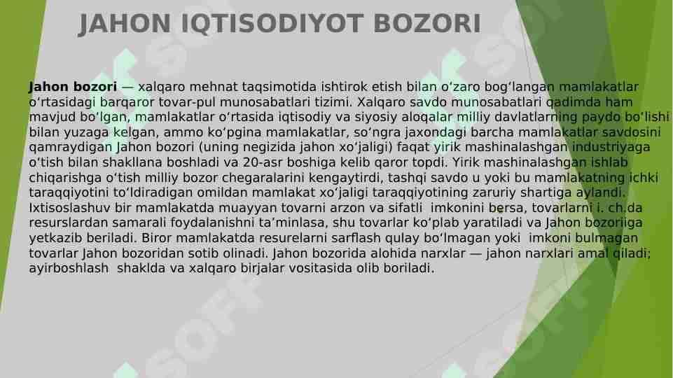 JAHON IQTISODIYOT BOZORI