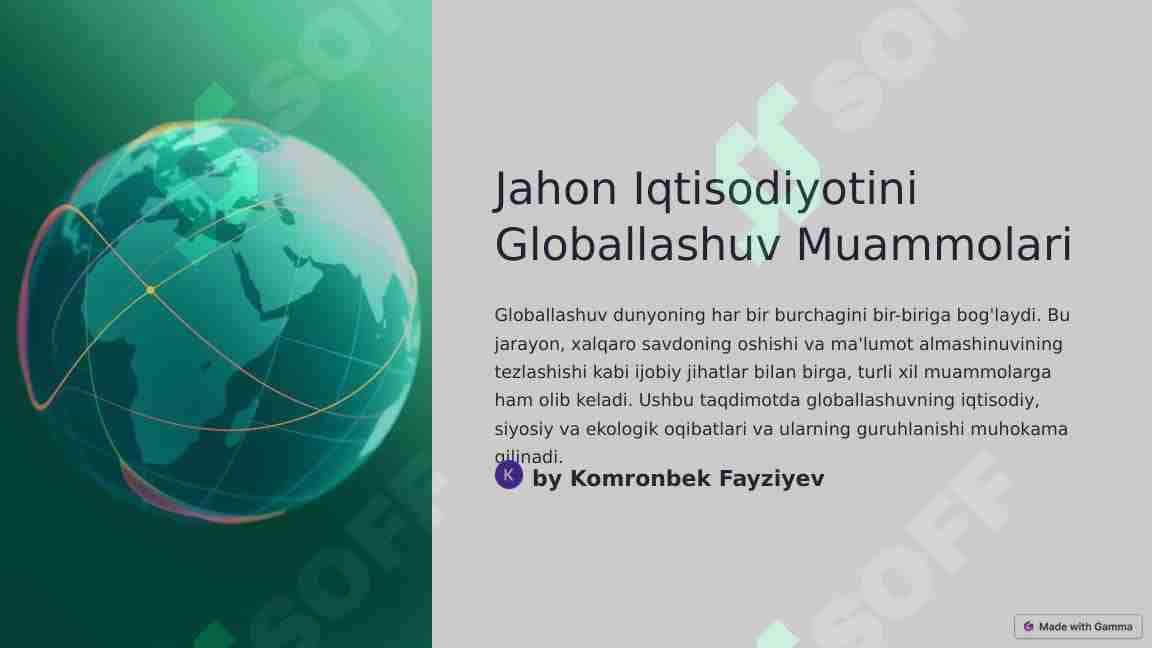 Jahon Iqtisodiyotini Globallashuv Muammolari