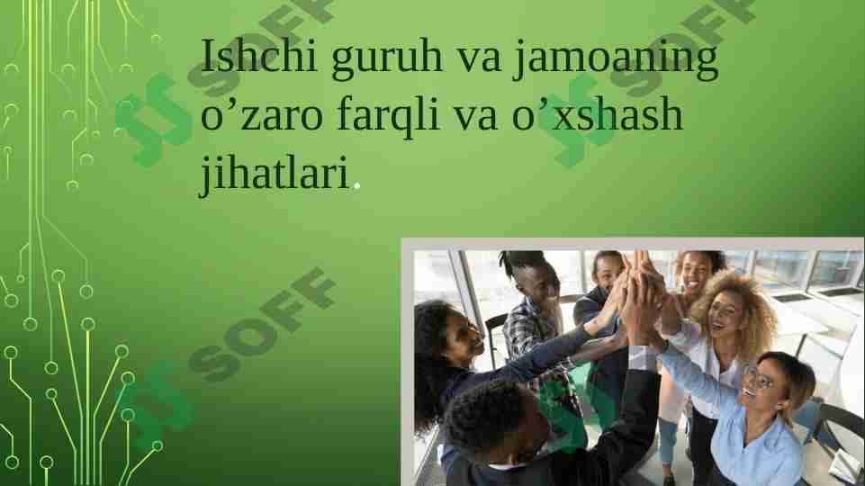 Ishchi guruh va jamoaning o'xshash va farqli jihatlari