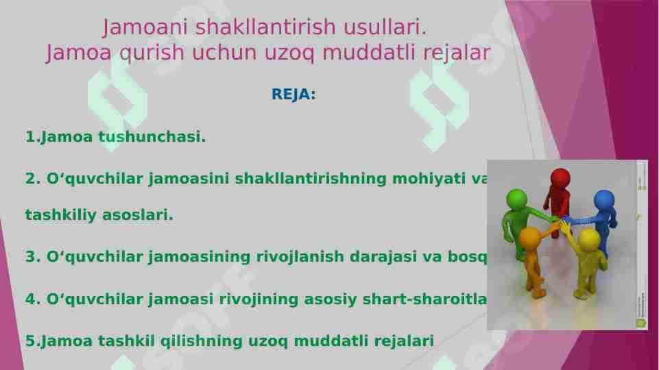 Jamoani shakllantirish usullari. Jamoa qurish uchun uzoq muddatli rejalar