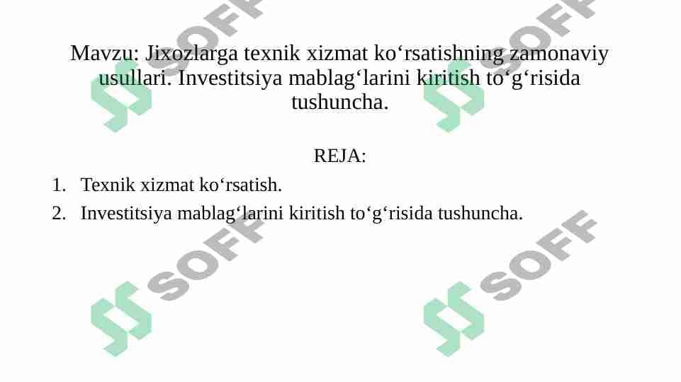 Jixozlarga texnik xizmat ko‘rsatishning zamonaviy usullari