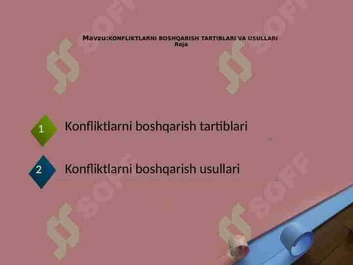 KONFLIKTLARNI BOSHQARISH TARTIBLARI VA USULLARI