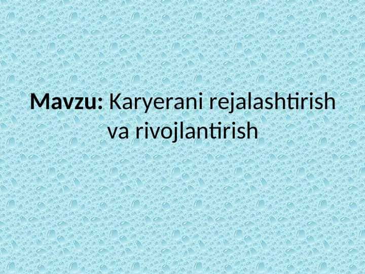 Karyerani rejalashtirish va rivojlantirish