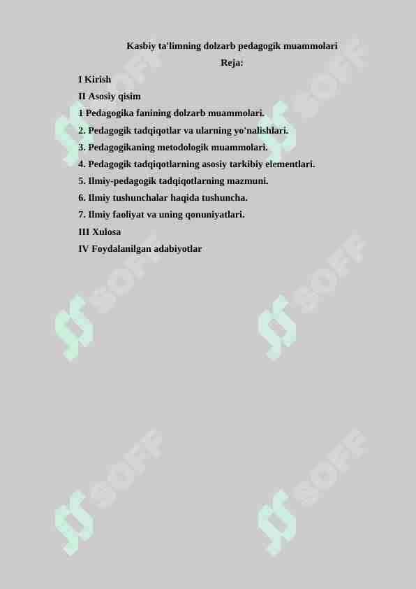 Kasbiy ta'limning dolzarb pedagogik muammolari