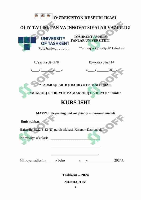 Keynsning makroiqtisodiy muvozanat modeli