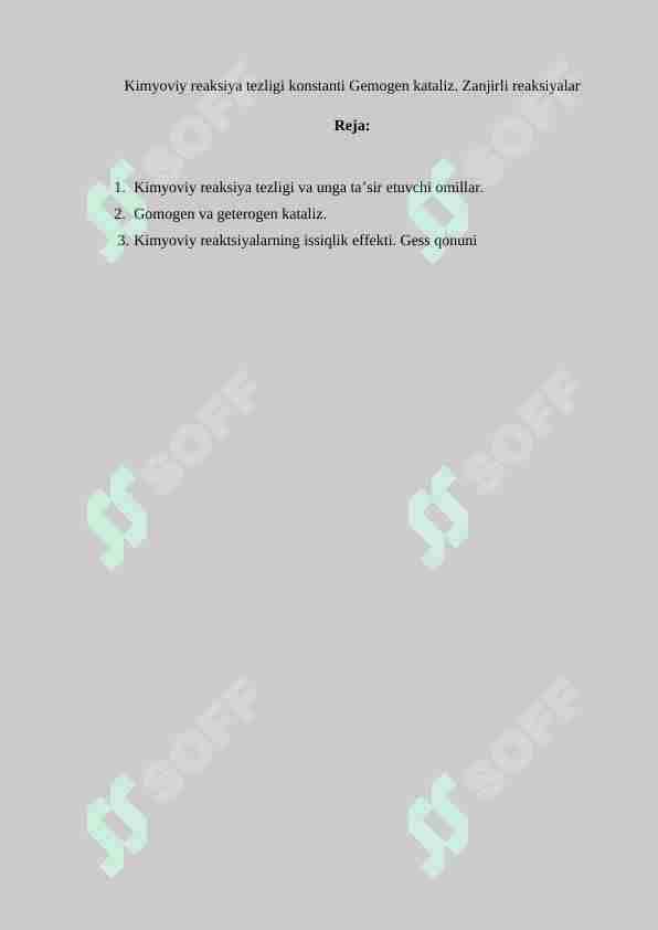 Kimyoviy reaksiya tezligi konstanti Gemogen kataliz. Zanjirli reaksiyalar
