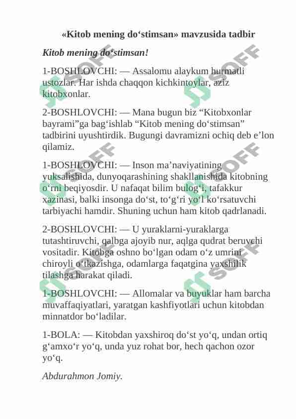 Kitob mening do'stimsan