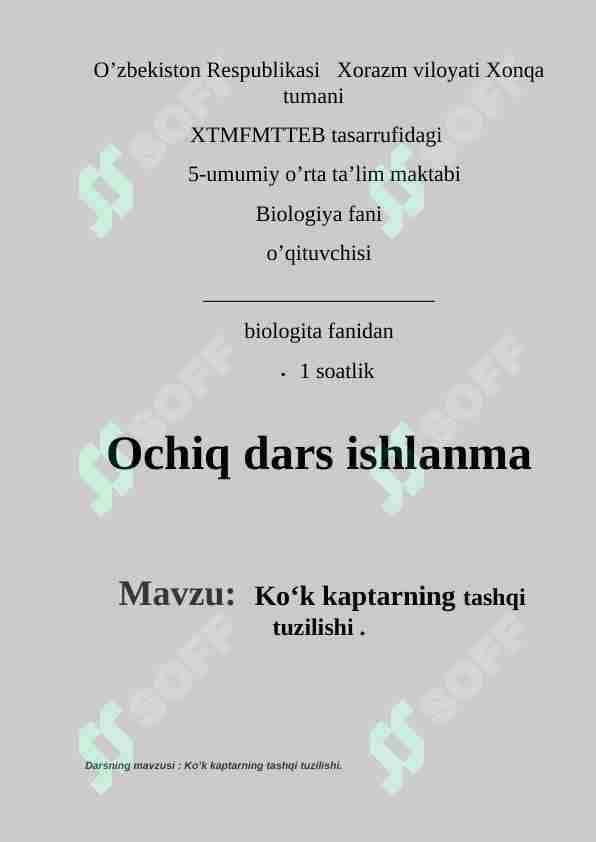 Ko‘k kaptarning tashqi tuzilishi