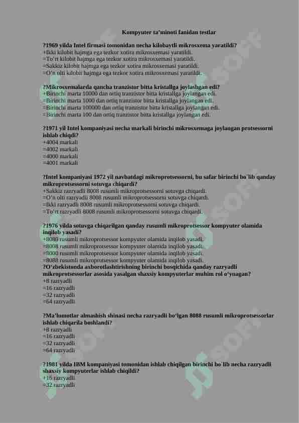 Kompyuter ta’minoti fanidan testlar