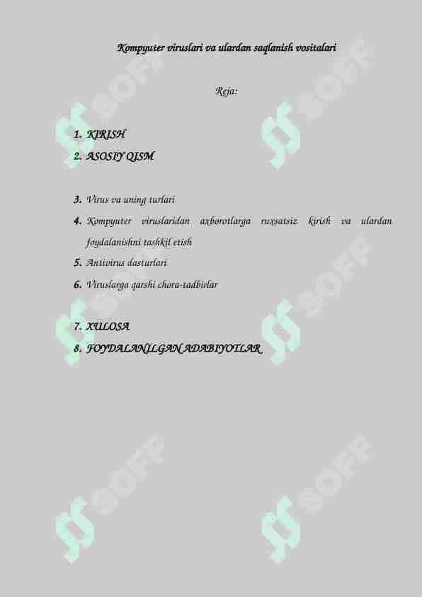 Kompyuter viruslari va ulardan saqlanish vositalari