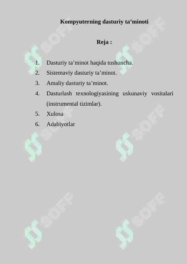 Kompyuterning dasturiy ta’minoti