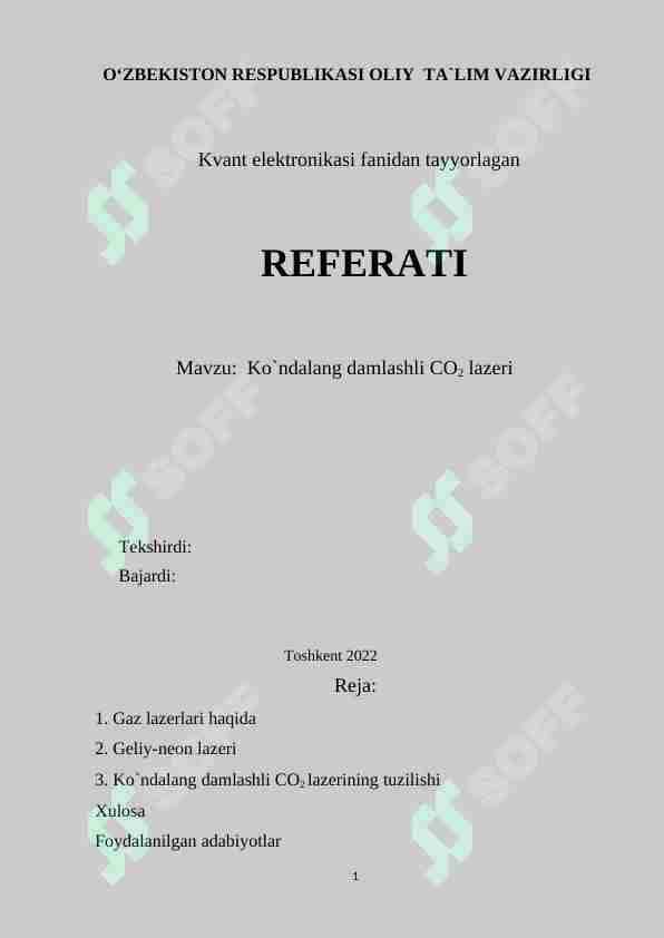 Ko`ndalang damlashli CO2 lazeri