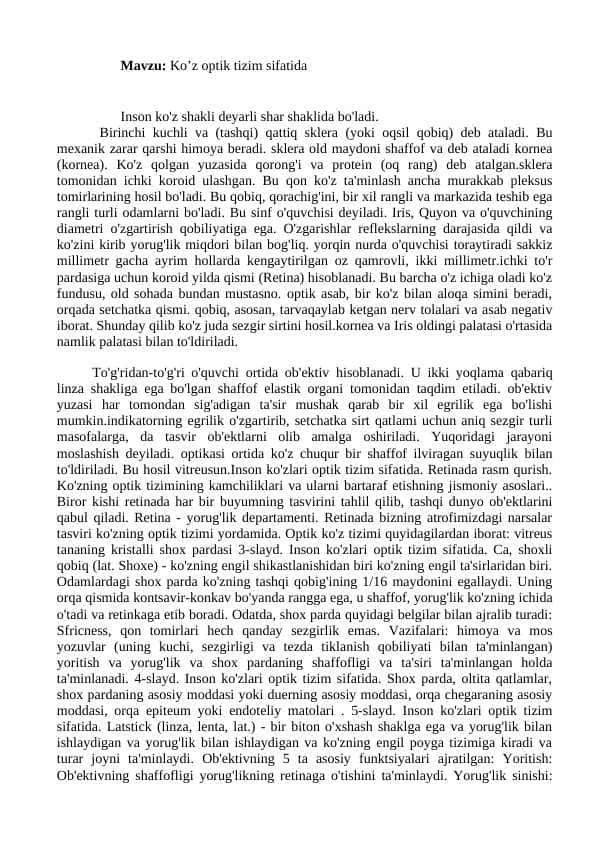 Ko’z optik tizim sifatida