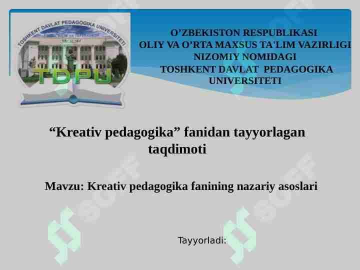 Kreativ pedagogika fanining nazariy asoslari