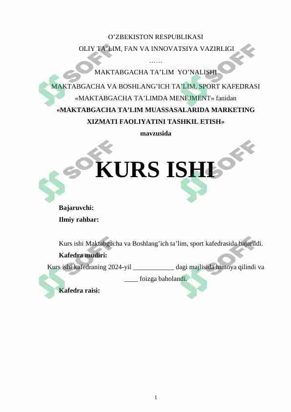 MAKTABGACHA TA’LIM MUASSASALARIDA MARKETING XIZMATI FAOLIYATINI TASHKIL ETISH