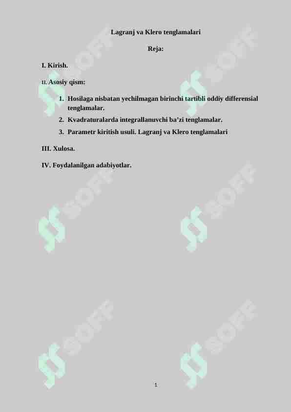 Lagranj va Klero tenglamalari