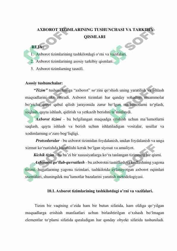AXBOROT TIZIMLARINING TUSHUNCHASI VA TARKIBIY QISMLARI