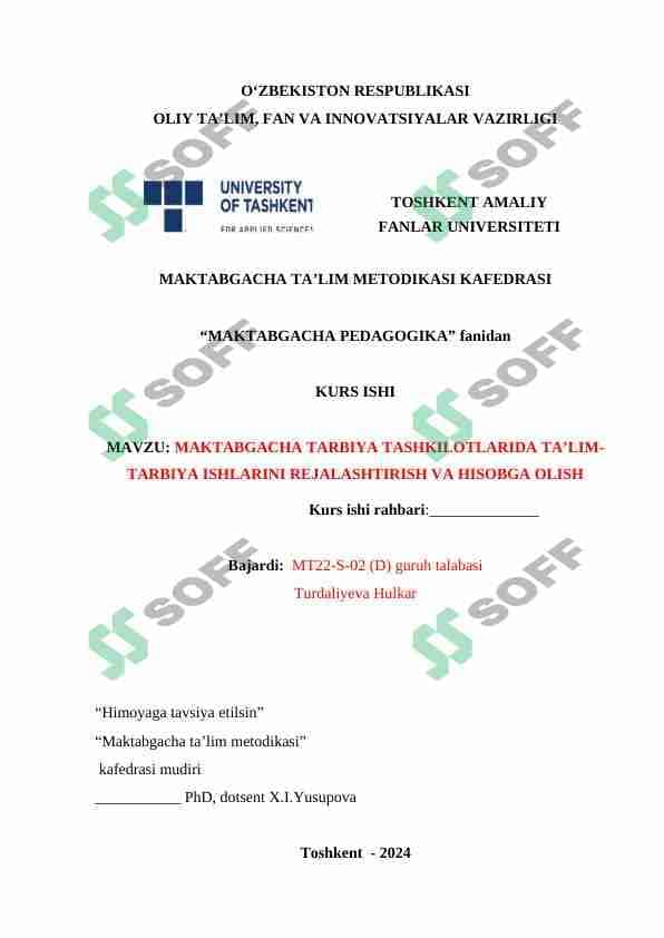 Maktabgacha tarbiya tashkilotlarida ta'lim tarbiya