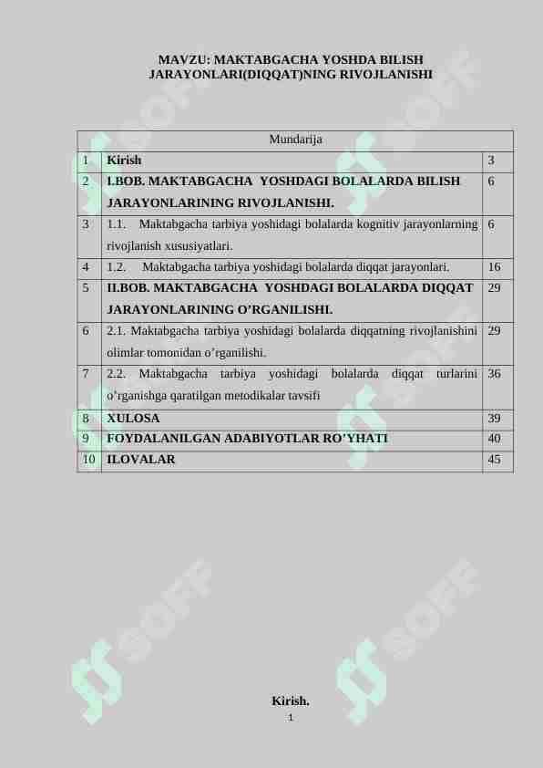 MAKTABGACHA YOSHDA BILISH JARAYONLARI(DIQQAT)NING RIVOJLANISHI