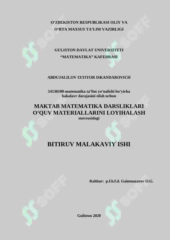 MAKTAB MATEMATIKA DARSLIKLARI OʻQUV MATERIALLARINI LOYIHALASH