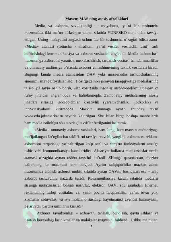 MAS ning asosiy afzalliklari
