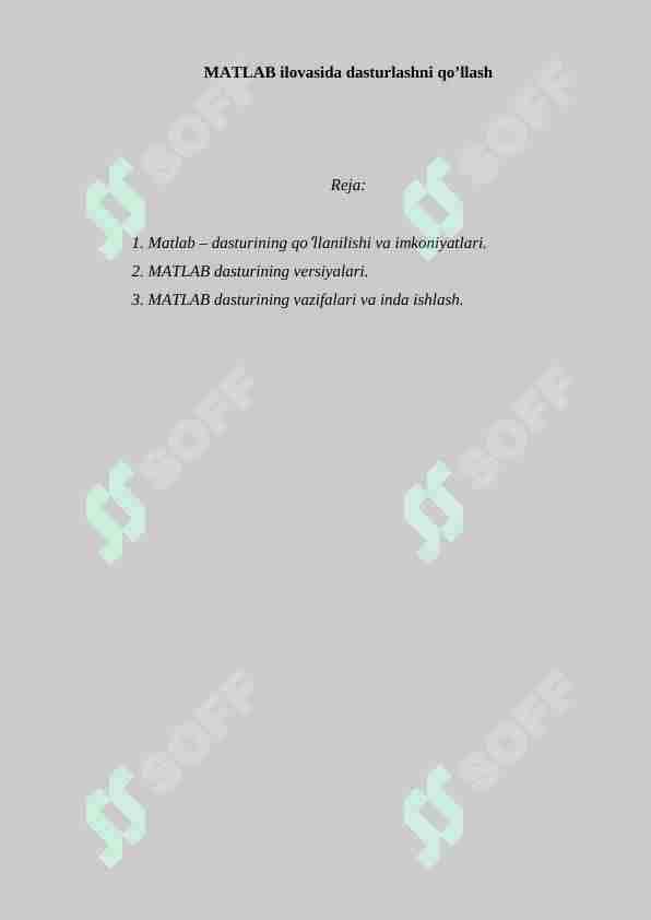 MATLAB ilovasida dasturlashni qo’llash