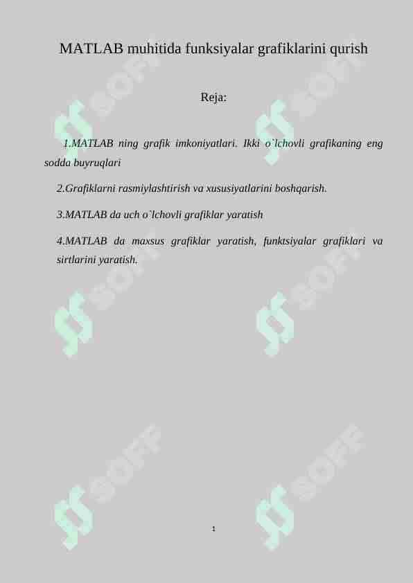 MATLAB muhitida funksiyalar grafiklarini qurish