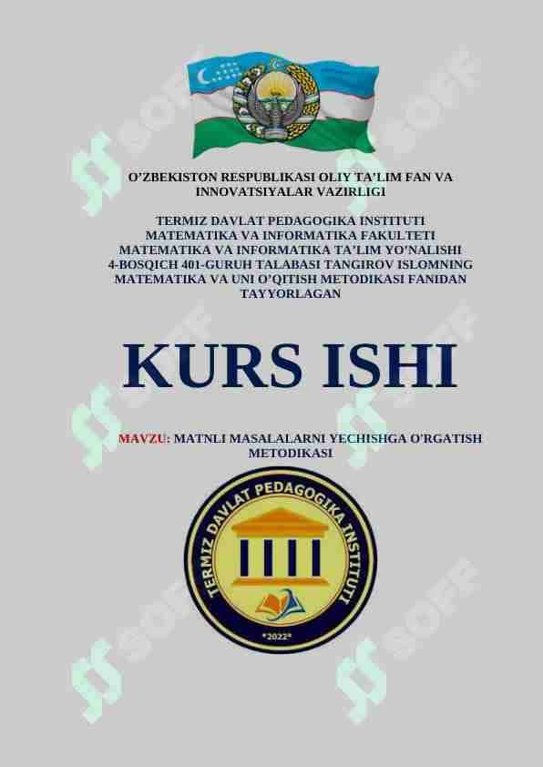 MATNLI MASALALARNI YECHISHGA O'RGATISH METODIKASI