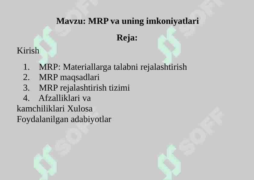 MRP va uning imkoniyatlari