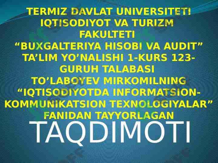AXBOROT TIZIMLARINING TASNIFI