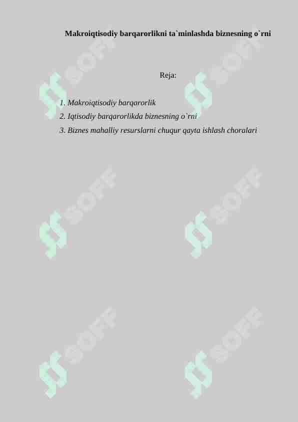 Makroiqtisodiy barqarorlikni ta`minlashda biznesning o`rni