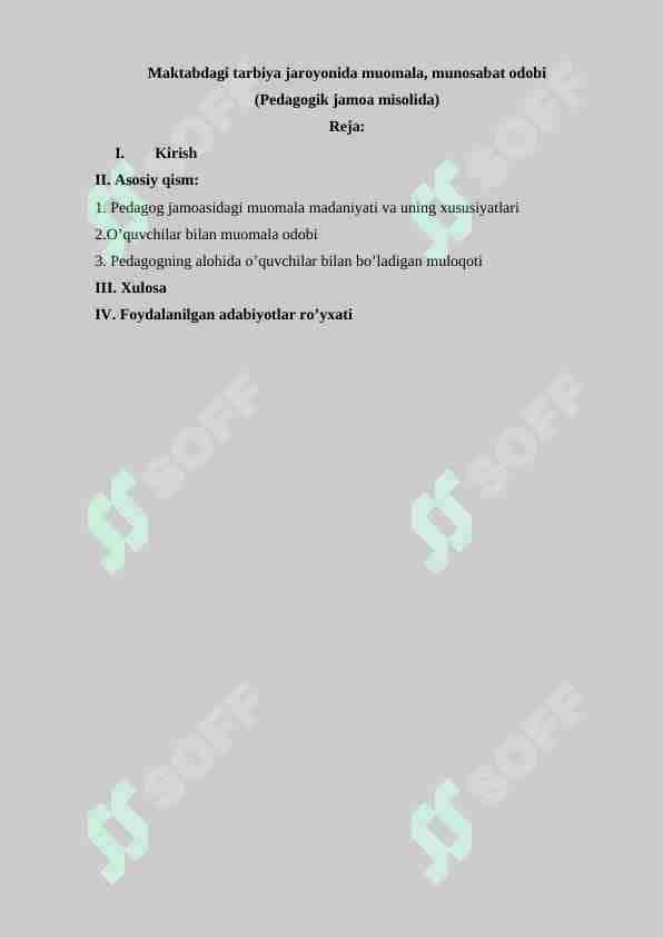 Maktabdagi tarbiya jarayonida muomala, munosabat odobi