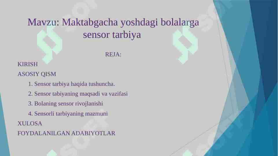 Maktabgacha yoshdagi bolalarga sensor tarbiya