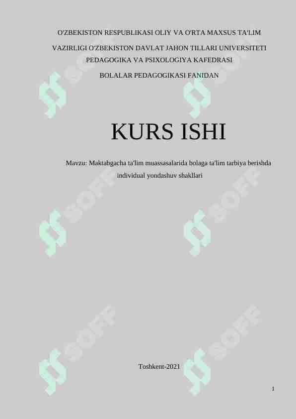 Maktabgacha ta'lim muassasalarida bolaga ta'lim tarbiya berishda individual yondashuv shakllari