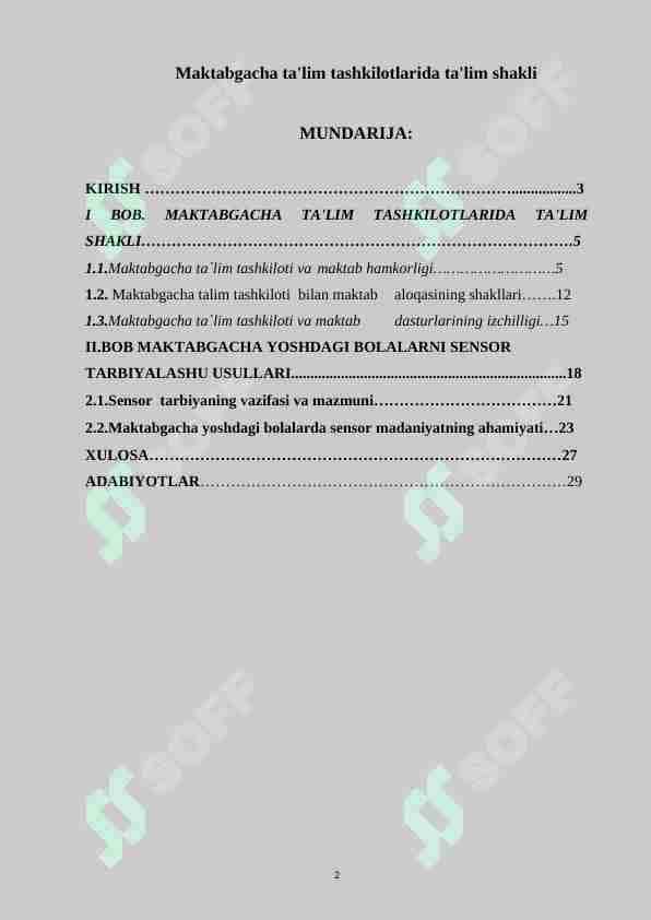 Maktabgacha ta'lim tashkilotlarida ta'lim shakli