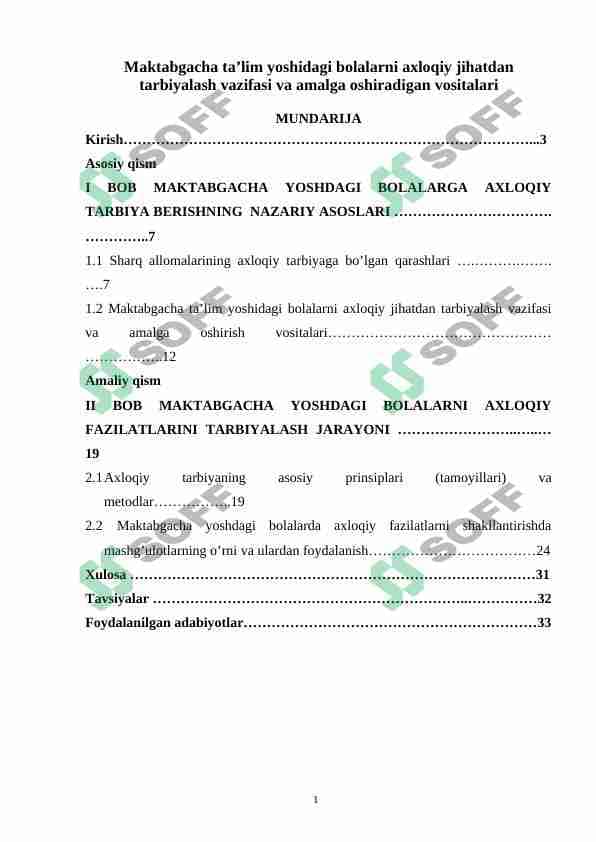 Maktabgacha ta’lim yoshidagi bolalarni axloqiy jihatdan tarbiyalash vazifasi va amalga oshiradigan vositalari