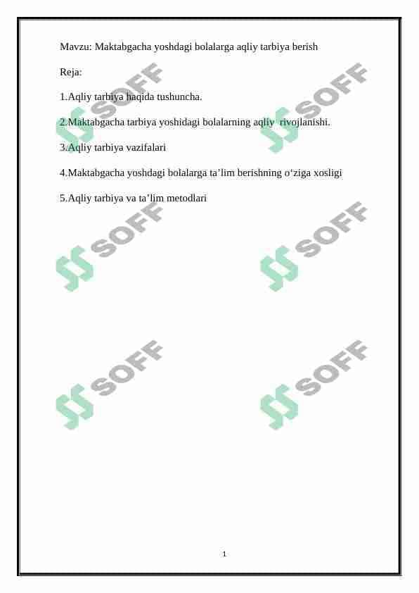 Maktabgacha yoshdagi bolalarga aqliy tarbiya berish