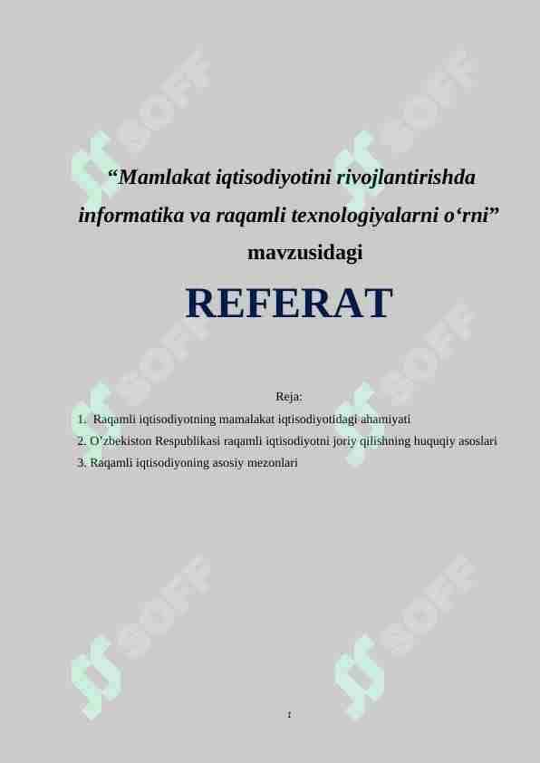 mamlakat iqtisodiyotini rivojlantirishda raqamli texnologiyalar o'rni