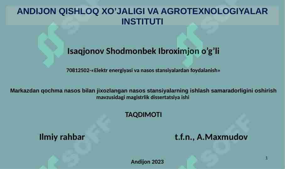 Markazdan qochma nasos bilan jixozlangan nasos stansiyalarning ishlash samaradorligini oshirish