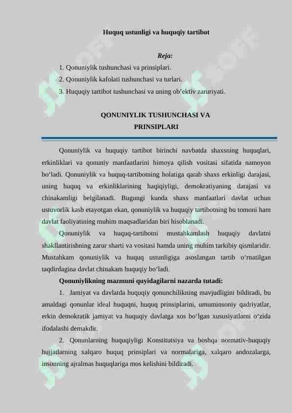 Huquq ustunligi va huquqiy tartibot