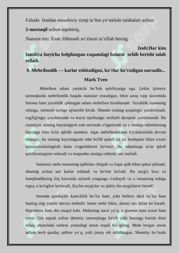 Mehribonlik — karlar eshitadigan, ko‘rlar ko‘radigan narsadir