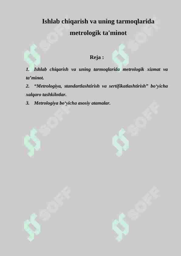 Metrologik ta'minot va uning vazifalari