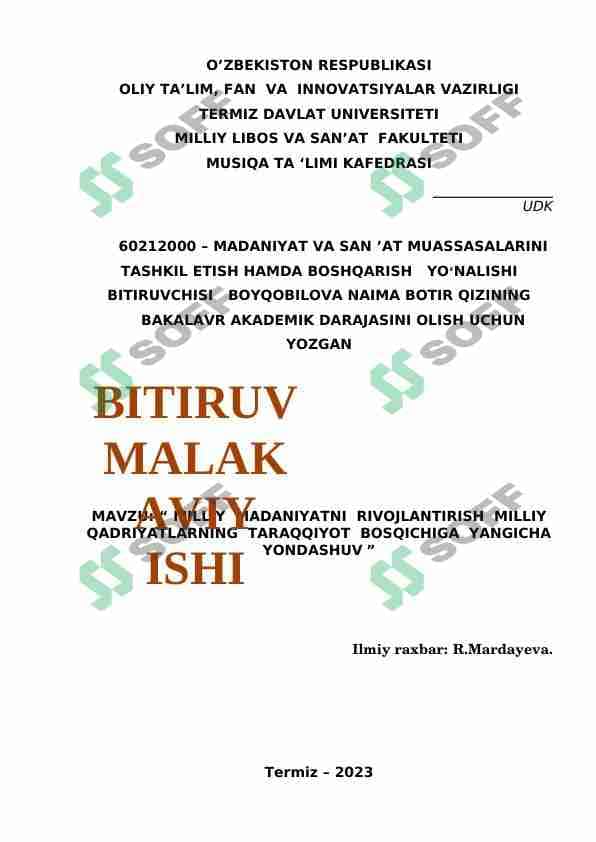 MILLIY MADANIYATNI RIVOJLANTIRISH MILLIY QADRIYATLARNING TARAQQIYOT BOSQICHIGA YANGICHA YONDASHUV