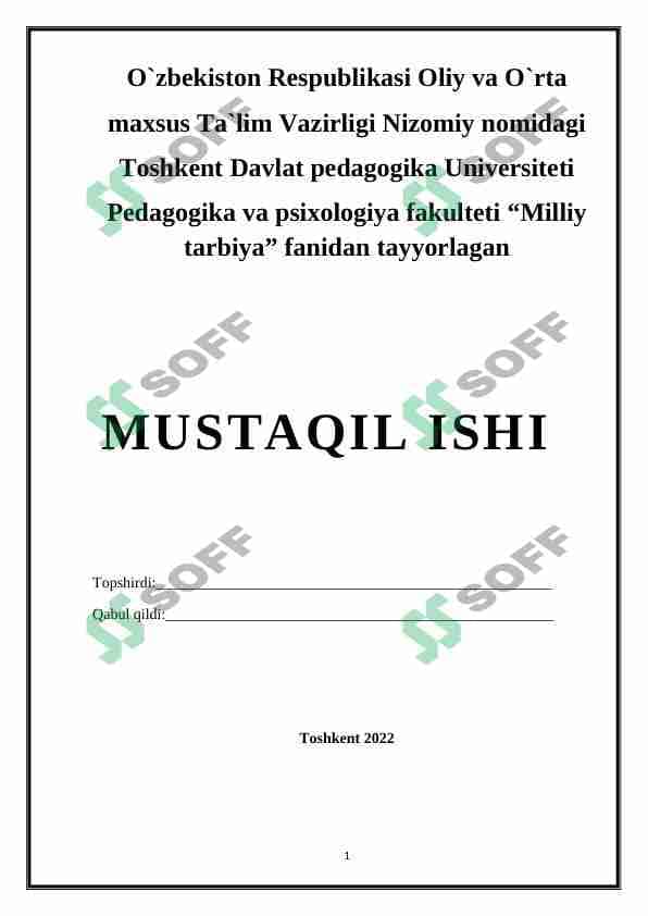 Milliy tarbiya ijtimoiy zaruriyat sifatida