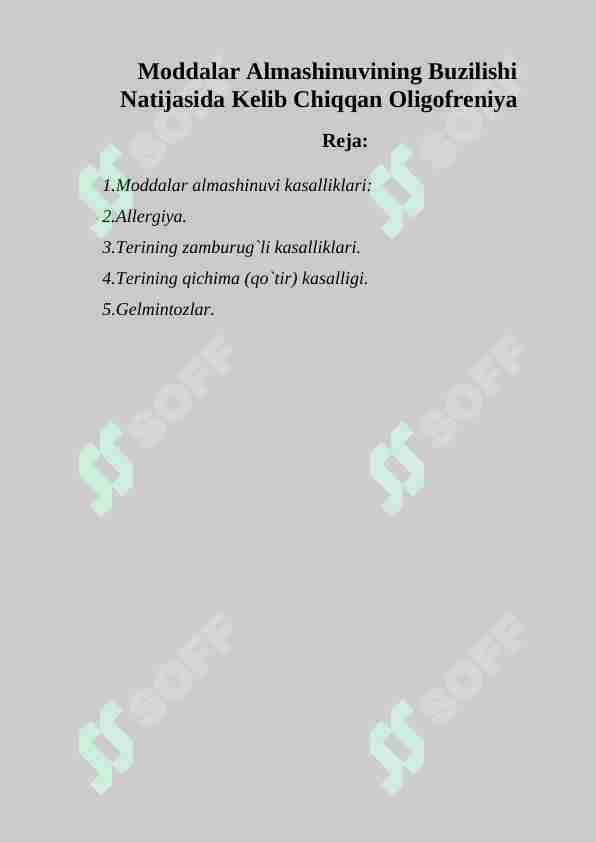 Moddalar Almashinuvining Buzilishi Natijasida Kelib Chiqqan Oligofreniya