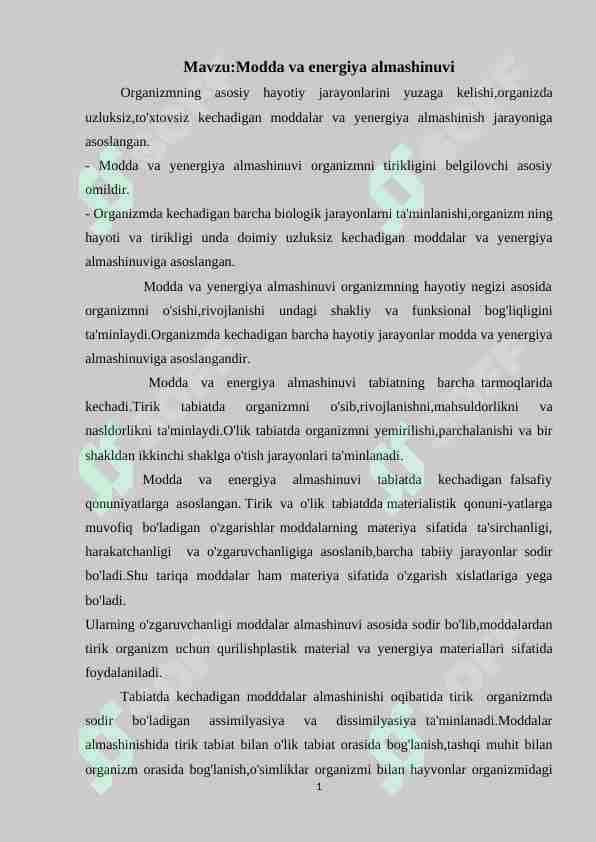 Modda va energiya almashinuvi