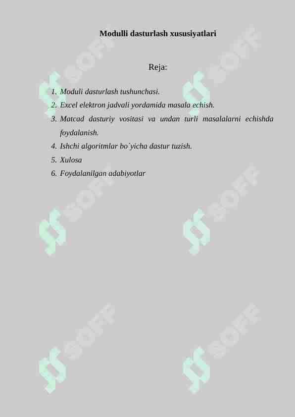 Modulli dasturlash xususiyatlari